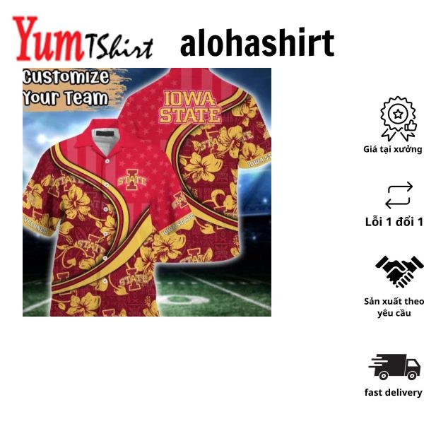 NCAA Iowa State Cyclones Custom Text Number Cardinal Orange Hawaiian Shirt V5 Aloha Shirt
