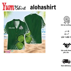 Irish St Patrick Day Hawaiian Shirt Green Shamrocks Reflecting Light On Black Background 3D Hawaii Shirt – Gift For Irish