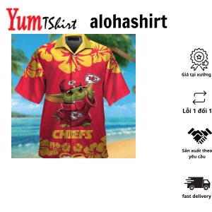 Kansas City Chiefs Baby Yoda Short Sleeve Button Up Tropical Hawaiian Shirt