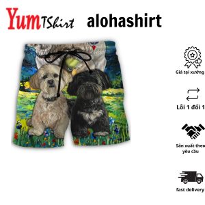 Lhasa Apso Art Dog Lover Aloha Hawaiian Beach Shorts