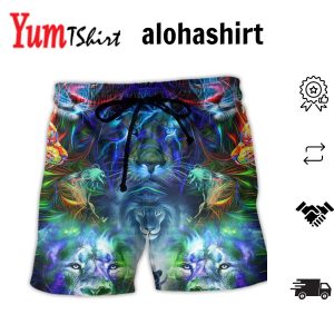 Lion Colorful Painting Cool Aloha Hawaiian Beach Shorts