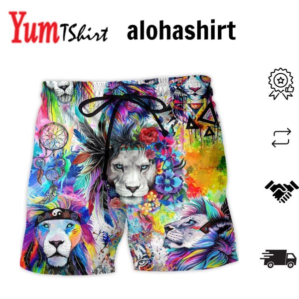 Lion Colorful Painting Cool Aloha Hawaiian Beach Shorts