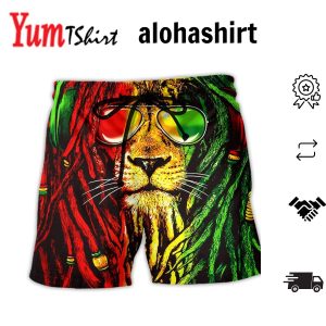Lion King Love Life Strong Cool Aloha Hawaiian Beach Shorts