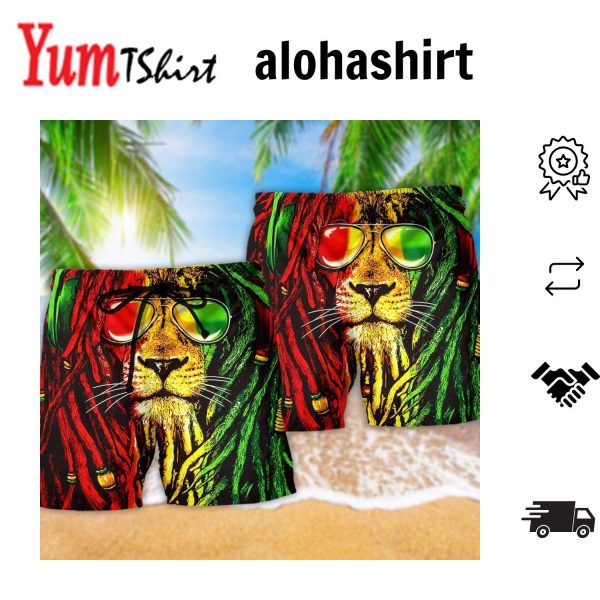 Lion Jamaica Red Color Aloha Hawaiian Beach Shorts