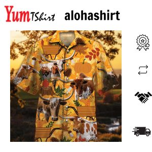 Longhorn Cattle Nature Autumn Pumpkin All Over Printed 3D Hawaiian Shirt