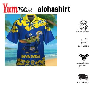 Los Angeles Rams Baby Yoda Name Personalized Short Sleeve Button Up Tropical Hawaiian Shirt