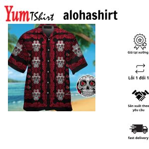 Louisville Cardinalsskull Short Sleeve Button Up Tropical Hawaiian Shirt