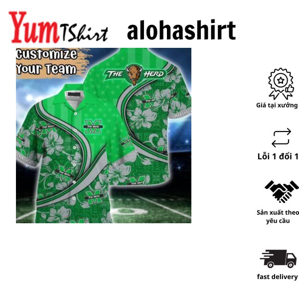 Ncaa Marshall Thundering Herd Tropical Coconut Tree Hawaiian Shirt Aloha Shirt