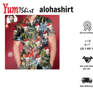 Men’s Custom Face Merry Christmas Hawaiian Shirt Personalized Christmas Gift