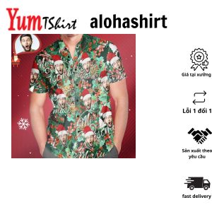 Men’s Custom Face Merry Christmas All Over Print Fun Christmas Hawaiian Shirts Gift For Men