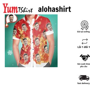 Men’s Custom Face Merry Christmas Personalized Hawaiian Shirt Christmas Gift