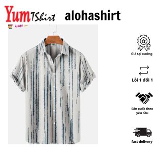 Men’s Stripe Printed Aloha Shirt