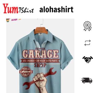 Men’s Vintage 60S Garage Print Regular Sleeve Camp Aloha Shirts