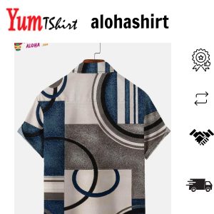 Men’s Vintage Geometric Print Casual Breathable Hawaiian Short Sleeve Aloha Shirt