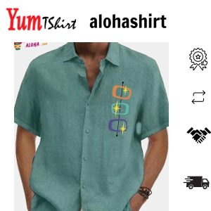 Men’s Vintage Geometry Print Regular Sleeve Aloha Shirts