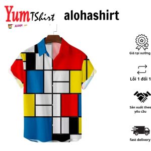 Mondrian Color Block Printed Aloha Shirt