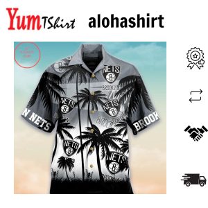 NBA Brooklyn Nets Black Gray Palm Trees Hawaiian Shirt