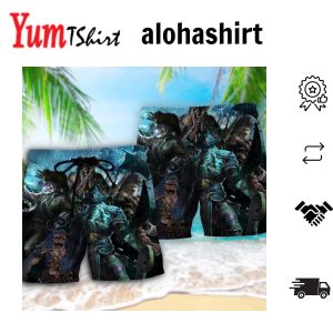 Pirate Monster Storm Sea Aloha Hawaiian Beach Shorts