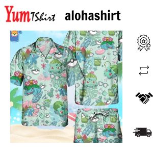 Pokemon Hawaiian Shirt Bulbasaur Tropical Green Hawaii Shirt Pokemon Aloha Shirt