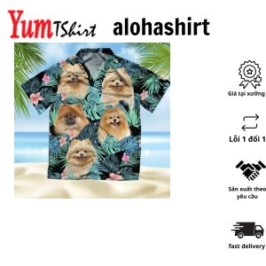 Pomeranian Hawaiian Shirt Dog Summer Leaves Hawaiian Shirt Unisex Print Aloha Short Sleeve Casual Shirt Summer Gifts