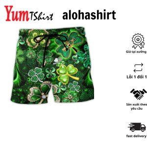 Shamrock Irish Leaf Diamond Aloha Hawaiian Beach Shorts