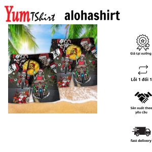 Skull Santa Is Racing To You Aloha Hawaiian Beach Shorts