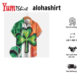 St Patrick’s Day Shamrock Men’s Hawaiian Shirts Saint Patrick Men’s Hawaiian Short Sleeve Shirt