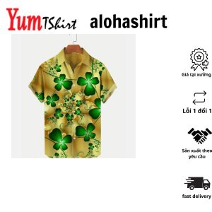 St Patrick’s Day Shamrock Men’s Hawaiian Shirts Saint Patrick Men’s Hawaiian Short Sleeve Shirt