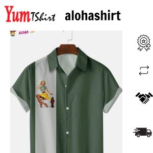Trendy Aloha Men’s Vintage Fire Hydrant and Girl Print Hawaiian Shirt