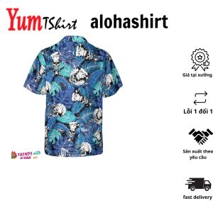 Tropical Blue Leaves Chef Hawaiian Shirt