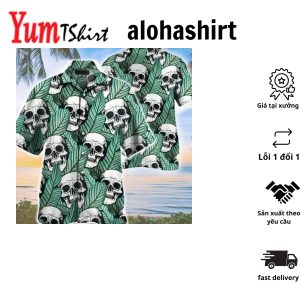 Tropical Skull And Green Leaf Seamless Pattern Hawaiian Shirt
