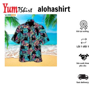 Tropical Leaves Surrounding Summer Cat Hawaiian Shirt