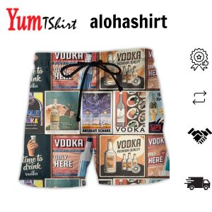 Wine Vodka Retro Poster Only Here Aloha Hawaiian Beach Shorts