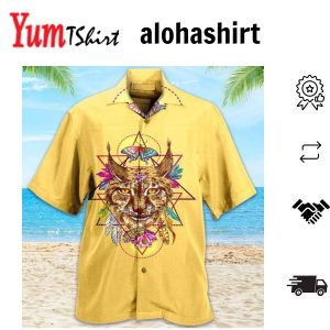 Yellow Native Fox and Butterfly Hawaiian Shirt Ideal Summer Gifts