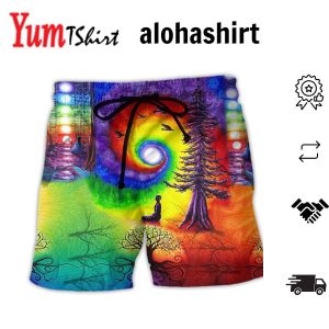 Yoga Meditation Is Being In Tune With Your Inner Universe Color Aloha Hawaiian Beach Shorts