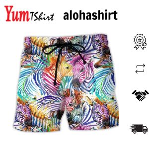 Zebra Colorful Leaf Basic Aloha Hawaiian Beach Shorts