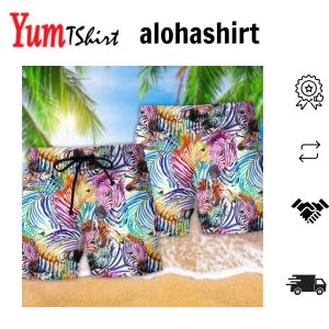 Zebra Colorful Leaf Basic Aloha Hawaiian Beach Shorts