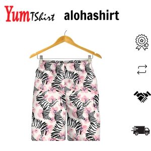 Zebra Pink Flower Background For Men Women Kid Shorts