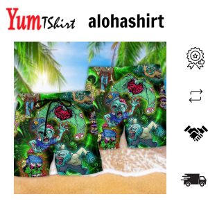 Zombie Eat Brains Youre Safe Stunning Aloha Hawaiian Beach Shorts