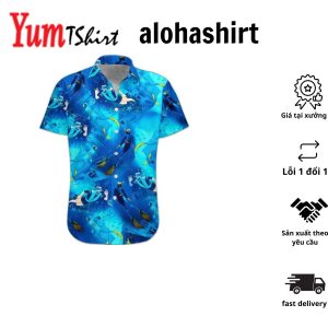 3D Freediving Hawaii Shirt Hawaiian Shirts For Men Short Sleeve Aloha Beach Shirt