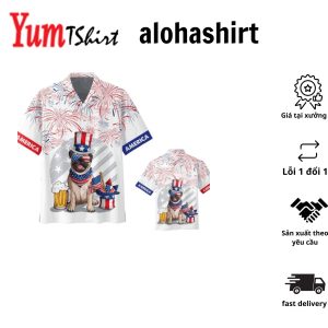 3D All Over Print Usa Hawaiian Shirt Glass Drinking Cheer Up Independence Day America 4Th Of Jul Hawaiian Shirt