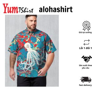 Aet Big & Tall Dye Hawaiian Shirt Dye Octopus Silhouette Hawaiian Shirt