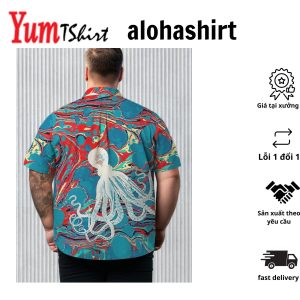 Aet Big & Tall Dye Hawaiian Shirt Dye Octopus Silhouette Hawaiian Shirt