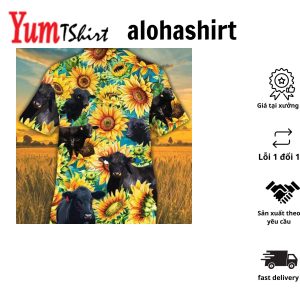 Brangus Cattle Lovers Sunflower Watercolor Hawaiian Shirt Cow Hawaiian Shirts For Men Women