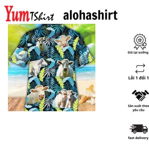 Charolais Cattle Lovers Jungle Leaves Hawaiian Shirt Cow Flower Aloha Shirt Hawaiian Shirt Men Women