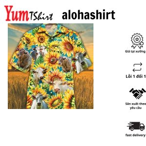Charolais Cattle Lovers Sunflower Watercolor Hawaiian Shirt Cow Hawaiian Shirt For Summer Gifts