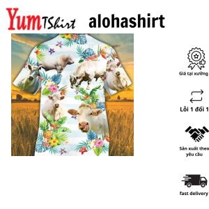 Charolais Hibiscus Floral Custom Name 3D Hawaiian Shirt Summer Gifts For Men And Women