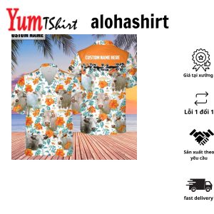 Charolais No Horn Hibiscus Floral Custom Name 3D Hawaiian Shirt Summer Gifts For Men And Women