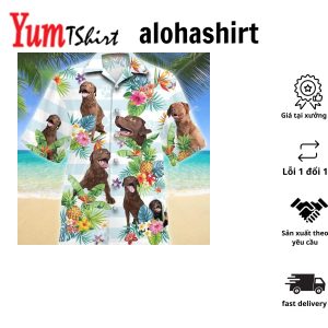 Chesapeake Bay Retriever Dog Tropical Flower Paw Hawaiian Shirt – Summer Button Down Mens Hawaiian Shirts Short Sleeve
