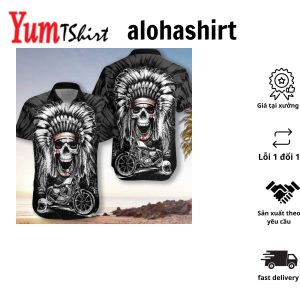 Chief Skull Motorcycle Unisex Hawaiian Shirt For Men & Women Skull Flower Hawaiian Aloha Shirt